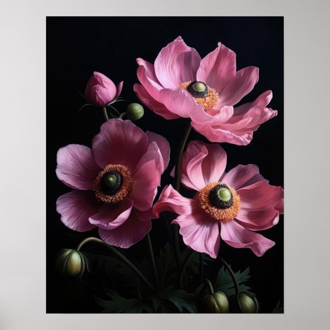 Rosa Anemone Flowers Art Print Poster (Framsidan)