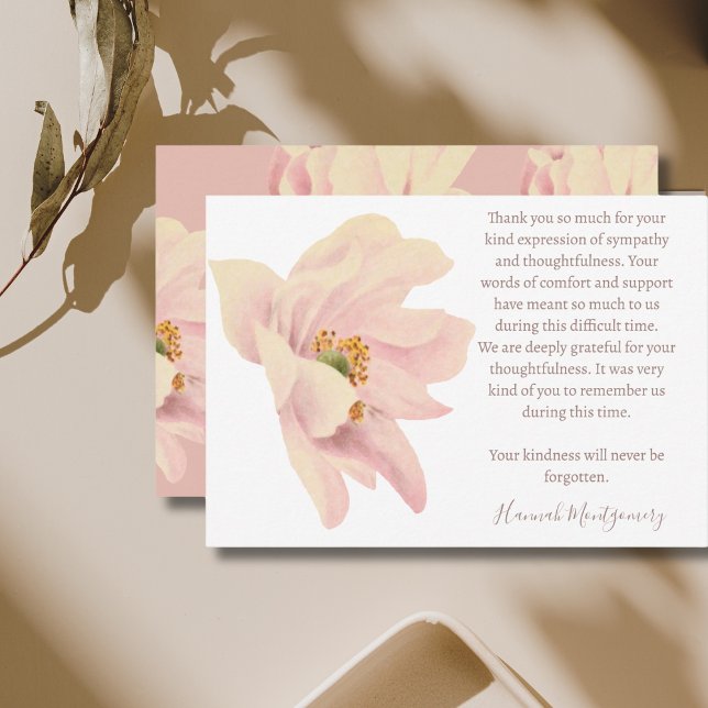 Rosa Anemone Funeral Tack You Card, sympati Anteckningskort (Skapare uppladdad)