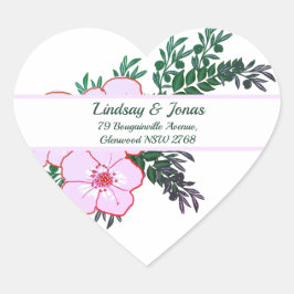 Rosa anemone Greenery Returadress Sticker Hjärtformat Klistermärke