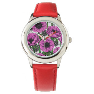 Rosa anemonträdgård armbandsur