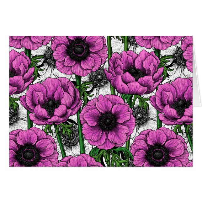 Rosa anemonträdgård hälsningskort (Framsidan Horizontal)