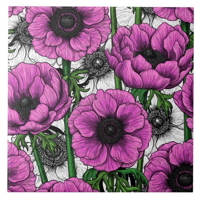 Rosa anemonträdgård kakelplatta (Framsidan)