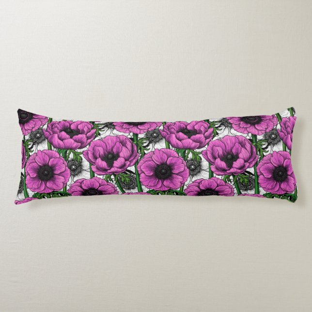 Rosa anemonträdgård kroppskudde (Framsidan)