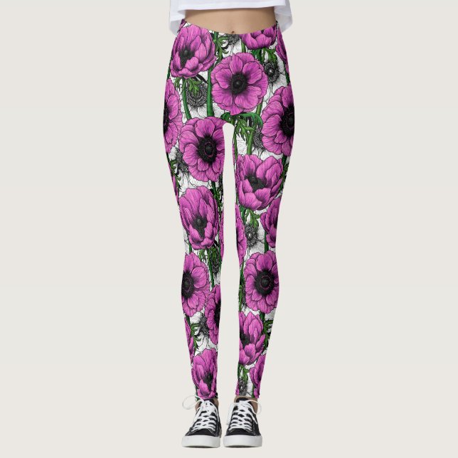 Rosa anemonträdgård leggings (Framsida)