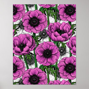 Rosa anemonträdgård poster