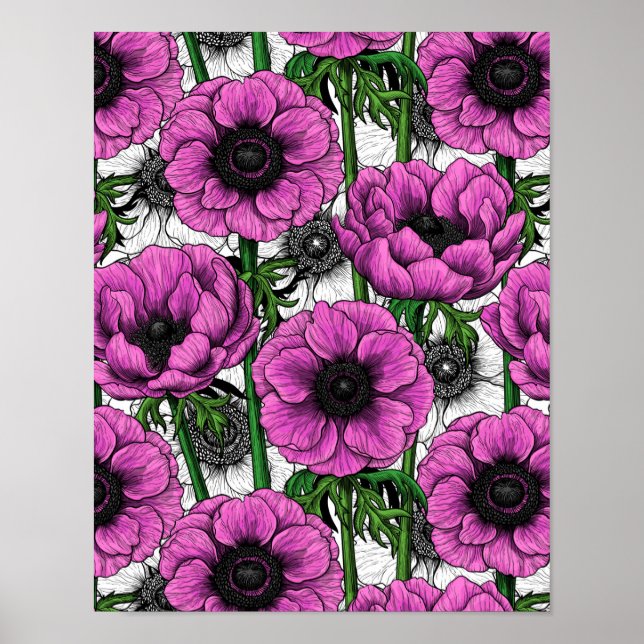 Rosa anemonträdgård poster (Framsidan)