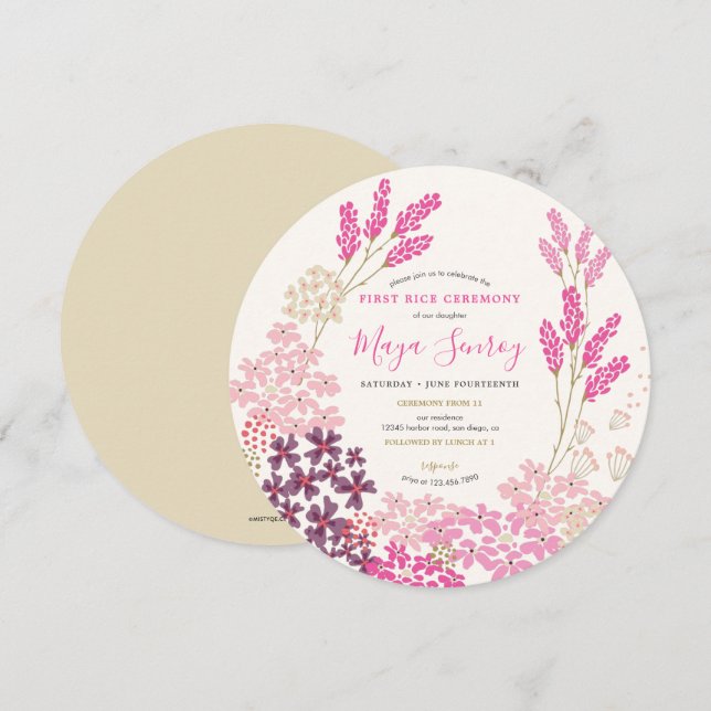 Rosa äng Första risceremoni Inbjudningar (Fram/baksida)