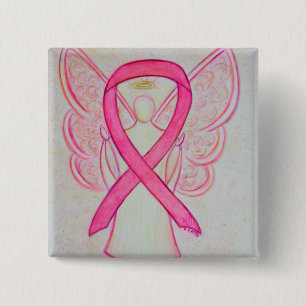 Rosa Angel Awareness Ribbon Anpassningsbar Art Sti Knapp