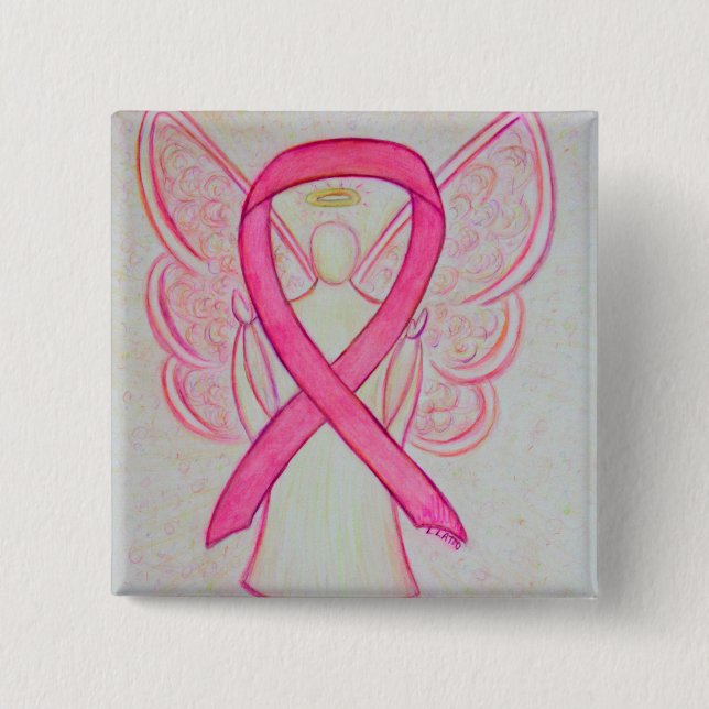 Rosa Angel Awareness Ribbon Anpassningsbar Art Sti Knapp (Framsida)