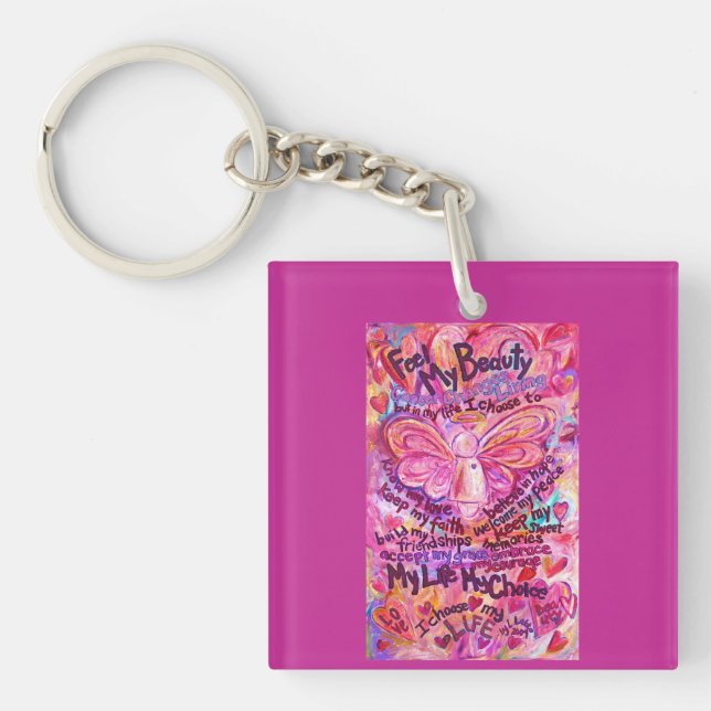 Rosa Angel Cancer Dikt Art Pendant Keychains (Framsidan)
