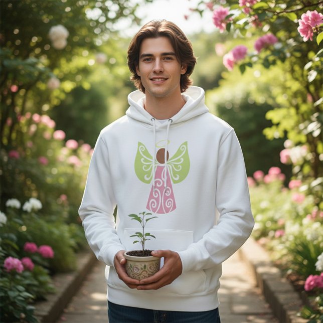 Rosa Angel Grönt Swirl Vingar Andlig Decorative Hoodie (Skapare uppladdad)