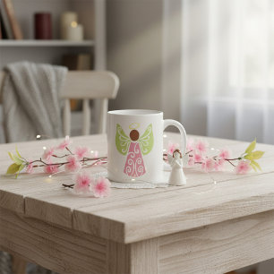 Rosa Angel Grönt Swirl Vingar Andlig Decorative Kaffemugg