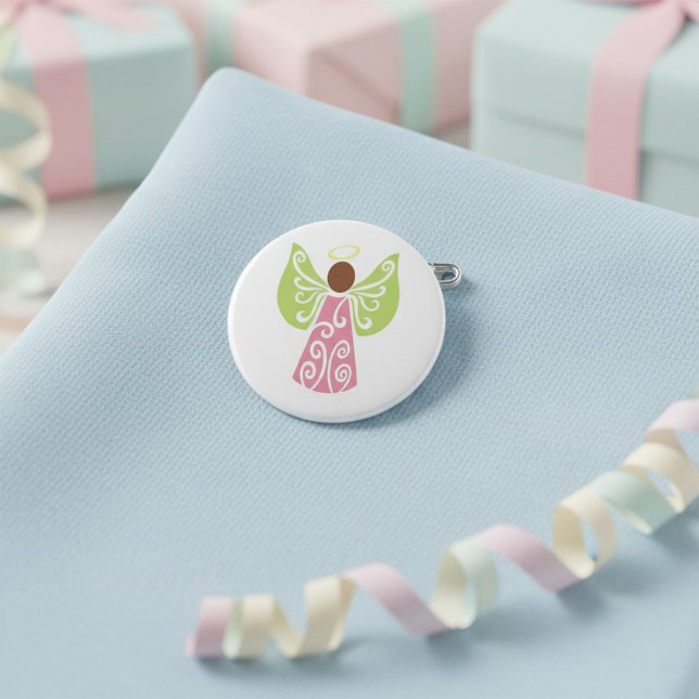 Rosa Angel Grönt Swirl Vingar Andlig Decorative Knapp (Skapare uppladdad)