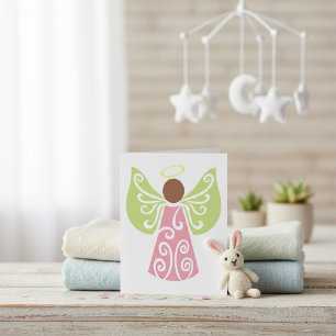 Rosa Angel Grönt Swirl Vingar Andlig Decorative Kort