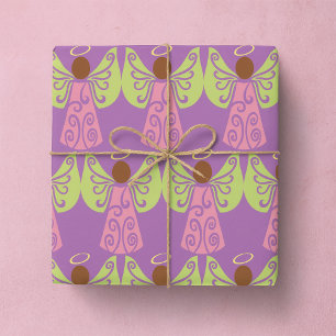 Rosa Angel Grönt Swirl Vingar Andlig Decorative Presentpapper