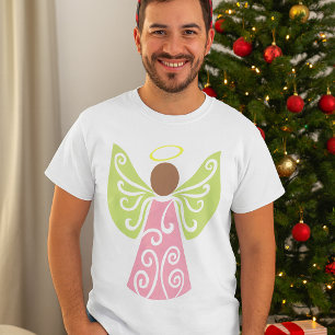 Rosa Angel Grönt Swirl Vingar Andlig Decorative T Shirt
