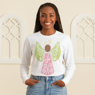 Rosa Angel Grönt Swirl Vingar Andlig Decorative T Shirt
