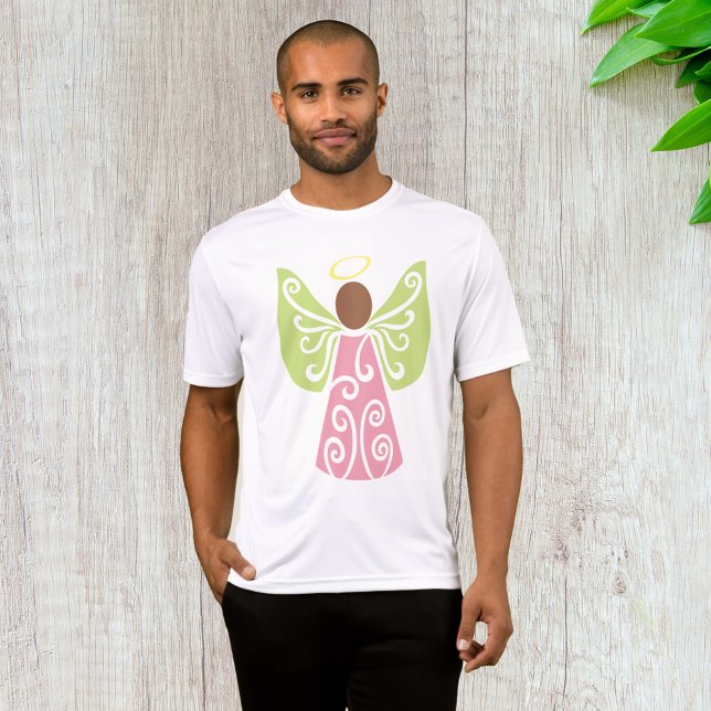 Rosa Angel Grönt Swirl Vingar Andlig Decorative T Shirt (Skapare uppladdad)