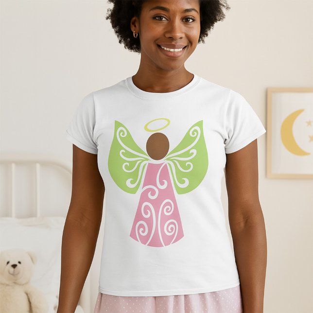 Rosa Angel Grönt Swirl Vingar Andlig Decorative T Shirt (Skapare uppladdad)