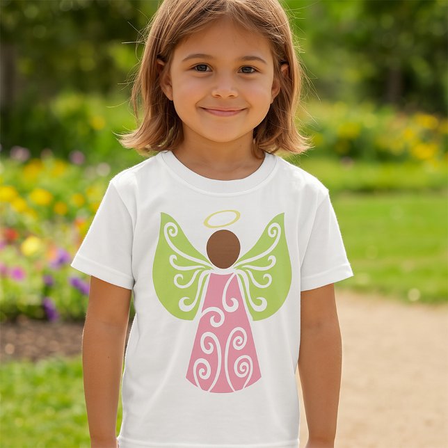 Rosa Angel Grönt Swirl Vingar Andlig Decorative T Shirt (Skapare uppladdad)