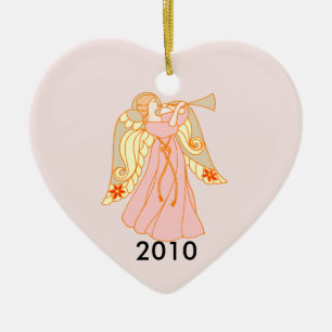 Rosa Angel Heart Baby 1 jul Julgransprydnad Keramik