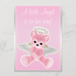 Rosa Angel Nalle Babyskåda Inbjudningar