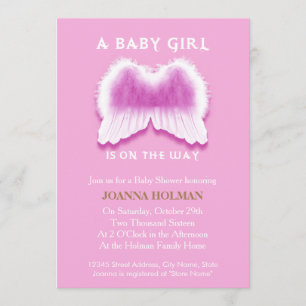Rosa Angel Vingar Baby Shower Card Inbjudningar