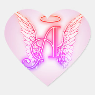 Rosa Angel Vingar Monogram Hjärtformat Klistermärke