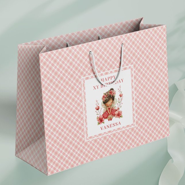 Rosa Ängelflicka Whimsisk Blommig Födelsedagsprese (Pink Fairy Girl Whimsical Floral Birthday Gift Bags

)