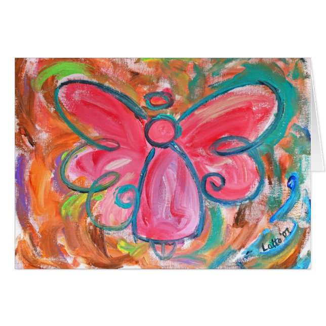 Rosa ängelkort hälsningskort (Framsidan Horizontal)