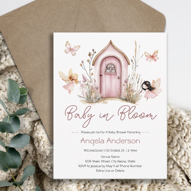 Rosa Änglar Baby i Knopp Fjärils Baby Shower Inbjudningar (Skapare uppladdad)