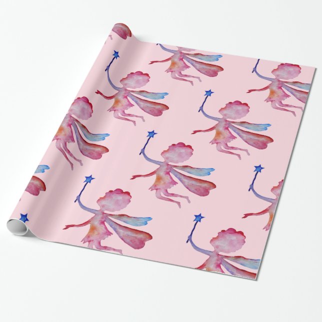 Rosa änglavattenfärg ritning Presentpapper (Utrullad)