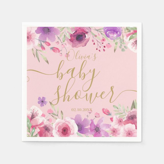 Rosa ängsblommor Blommig babyflicka shower Pappersservett (Framsidan)