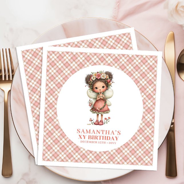 Rosa Ängslig Fågel Födelsedagsservetter 6-årsfiran Pappersservett (Blush Pink Fairy Whimsy 6th Birthday Party Napkins)