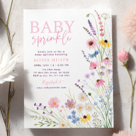 Rosa ängsvilda blommor Baby Sprinkle Inbjudningar