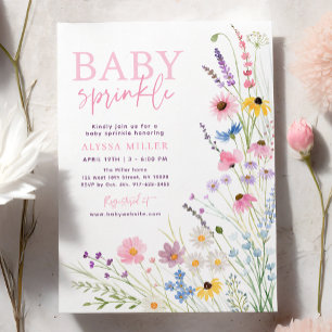 Rosa ängsvilda blommor Baby Sprinkle Inbjudningar