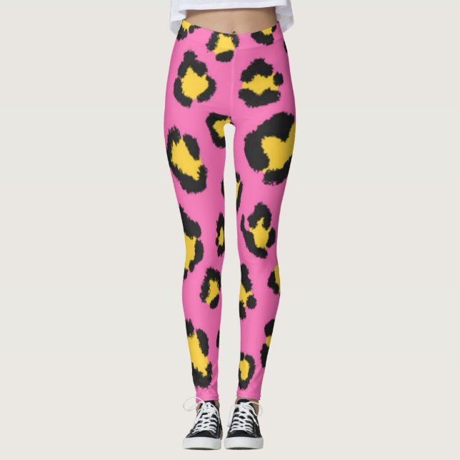 Rosa Animal Print Cheetah Leopard Spoted Leggings (Framsida)