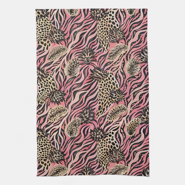 Rosa Animal Print Fusion - Sömlös Mönster Kökshandduk (Vertikal)