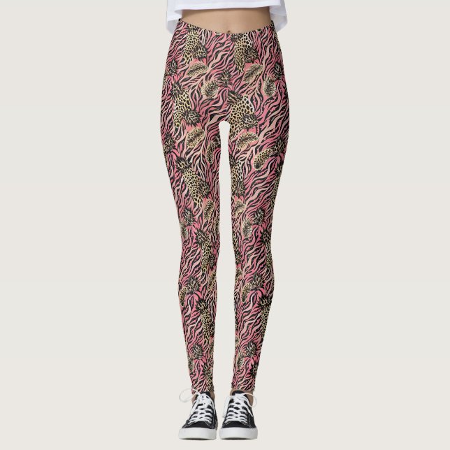 Rosa Animal Print Fusion - Sömlös Mönster Leggings (Framsida)