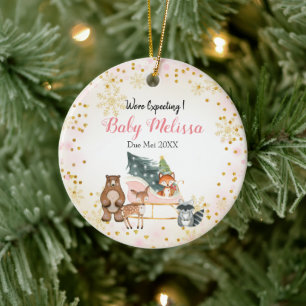 Rosa Animal Vi förväntar oss föräldrar Gräs Träd Julgransprydnad Keramik