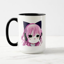 Rosa Anime Girl in Cat Ear Headphone Mugg