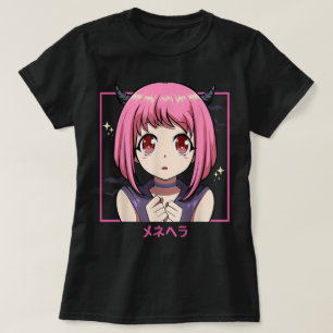 Rosa Animeflicka Djävul Estetik T Shirt