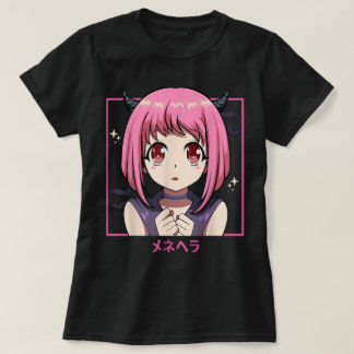 Rosa Animeflicka Djävul Estetik T Shirt