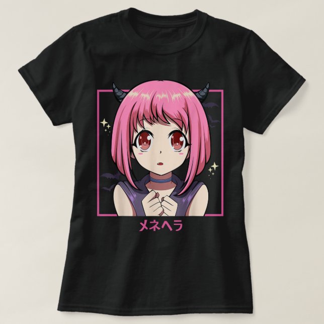Rosa Animeflicka Djävul Estetik T Shirt (Design framsida)