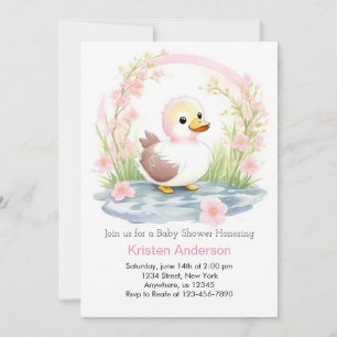 Rosa Anka Watercolor Girl Baby Shower Inbjudningar