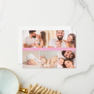 Rosa anpassad fotocollage baby shower tack kort