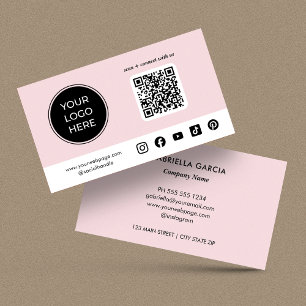 Rosa anpassad QR-kod-logotyp för sociala medier Visitkort