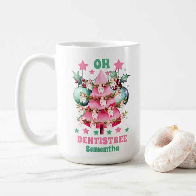 Rosa Anpassat namn för juldentist God jul Kaffemugg (Med munk)