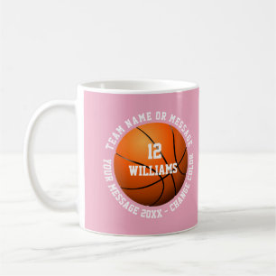 Rosa anpassat namn nummer lag basketboll kaffemugg
