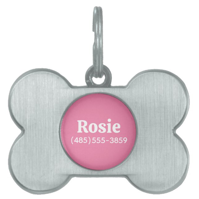 Rosa anpassat namn och telefonnummer ID-bricka husdjur (Framsidan)